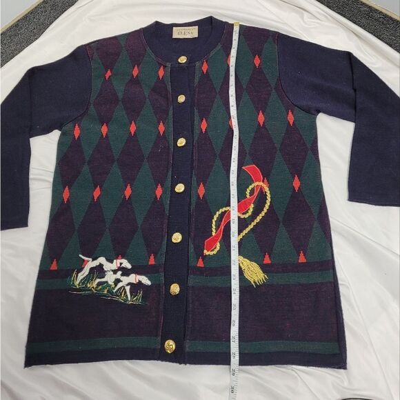 VINTAGE 80s cardigan embroidered dogs equestrian wool button up sweater M - Picture 10 of 10